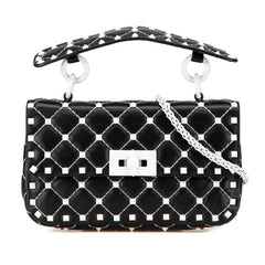 ヴァレンティノ ロックスタッズ スパイク ハンドバッグ ショルダーバッグ 2WAY ブラック ホワイト レザー レディース VALENTINO 【中古】