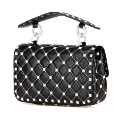 ヴァレンティノ ロックスタッズ スパイク ハンドバッグ ショルダーバッグ 2WAY ブラック ホワイト レザー レディース VALENTINO 【中古】