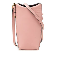 ロエベ アナグラム ゲートポケット ショルダー ポーチ ポシェット ピンク レザー レディース LOEWE 【中古】