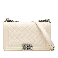 シャネル ココマーク マトラッセ ボーイシャネル25 チェーンショルダーバッグ ホワイト キャビアスキン レディース CHANEL 【中古】