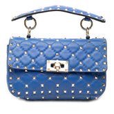 ヴァレンティノ ロックスタッズ スパイク チェーン ハンドバッグ ポーチ ブルー レザー レディース VALENTINO 【中古】