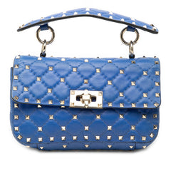ヴァレンティノ ロックスタッズ スパイク チェーン ハンドバッグ ポーチ ブルー レザー レディース VALENTINO 【中古】