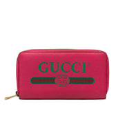 グッチ ロゴプリント ラウンドファスナー 長財布 496317 ピンク グリーン レザー レディース GUCCI 【中古】