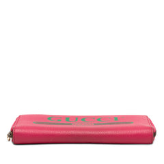 グッチ ロゴプリント ラウンドファスナー 長財布 496317 ピンク グリーン レザー レディース GUCCI 【中古】