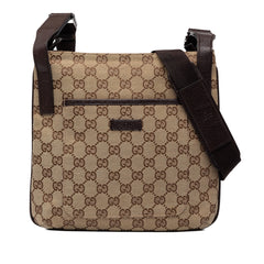 グッチ GGキャンバス 斜め掛け ショルダーバッグ 122793 ベージュ ブラウン キャンバス レザー レディース GUCCI 中古