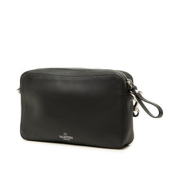 ヴァレンティノ ロックスタッズ VLTNロゴ 斜め掛け ショルダーバッグ セカンドバッグ 2WAY ブラック レザー レディース VALENTINO 中古