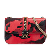 ヴァレンティノ ロックスタッズ カモフラージュ ショルダーバッグ レッド ブラック レザー キャンバス レディース VALENTINO 【中古】