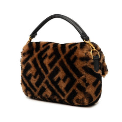 フェンディ ズッカ バゲット ミニ ハンドバッグ ショルダーバッグ 2WAY 8BS017 ブラウン ムートン レザー レディース FENDI 【中古】