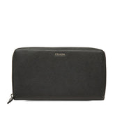 プラダ ロゴ 長財布 ラウンドファスナー ブラック レザー レディース PRADA 中古