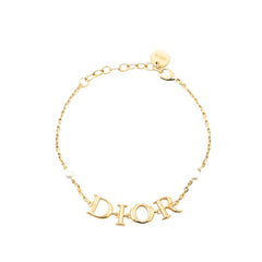 ディオール ロゴ フェイクパール ブレスレット ゴールド メッキ レディース Dior 中古