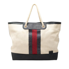 グッチ シェリーライン トートバッグ 281910 ネイビー アイボリー キャンバス レザー レディース GUCCI 【中古】