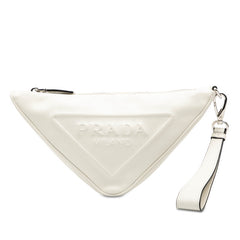 プラダ 三角ロゴプレート トライアングル ポーチ クラッチバッグ 1NE039 ホワイト レザー レディース PRADA 【中古】