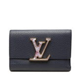ルイ ヴィトン ポルトフォイユ カプシーヌ コンパクト 三つ折り財布 M81674 ネイビー トリヨンレザー レディース LOUIS VUITTON 中古