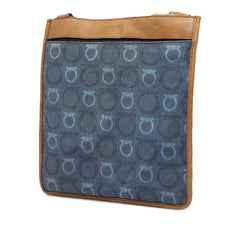 サルヴァトーレフェラガモ ガンチーニ ショルダーバッグ ブルー ブラウン キャンバス レザー レディース Salvatore Ferragamo 【中古】