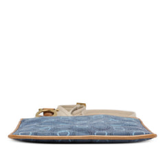 サルヴァトーレフェラガモ ガンチーニ ショルダーバッグ ブルー ブラウン キャンバス レザー レディース Salvatore Ferragamo 【中古】