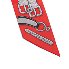 エルメス ツイリー HARNAIS DES PRESIDENTS 大統領の馬具 スカーフ オレンジ レッド グレー シルク レディース HERMES 【中古】