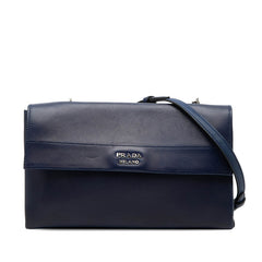 プラダ フラップ チェーン ショルダーバッグ ネイビー レザー レディース PRADA 【中古】
