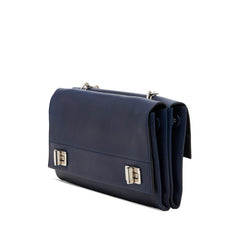プラダ フラップ チェーン ショルダーバッグ ネイビー レザー レディース PRADA 【中古】