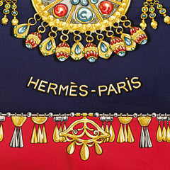 エルメス カレ90 PARURES DES SABLES 砂漠のアクセサリー スカーフ ネイビー レッド シルク レディース HERMES 【中古】