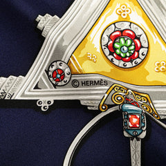 エルメス カレ90 PARURES DES SABLES 砂漠のアクセサリー スカーフ ネイビー レッド シルク レディース HERMES 【中古】