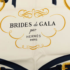 エルメス カレ90 BRIDES de GALA 式典用の馬勒 スカーフ ホワイト ネイビー シルク レディース HERMES 中古