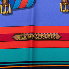 エルメス カレ90 Les Sangles サングル スカーフ ネイビー ブルー シルク レディース HERMES 【中古】
