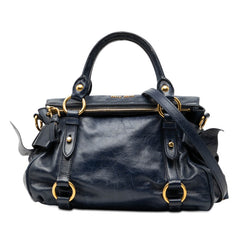 ミュウミュウ ヴィッテロルクス ハンドバッグ ショルダーバッグ 2WAY ネイビー レザー レディース MIUMIU 【中古】
