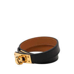 エルメス ケリー ドゥブルトゥール ブレスレット ブラック レザー メッキ レディース HERMES 【中古】