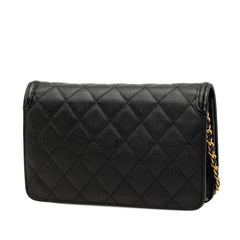 シャネル CCフィリグリー ココマーク チェーン ショルダーバッグ ウォレット ブラック キャビアスキン レディース CHANEL 中古