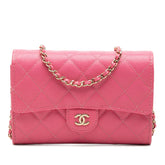 シャネル マトラッセ ココマーク チェーン ウォレット ショルダーバッグ ピンク キャビアスキン レディース CHANEL 中古