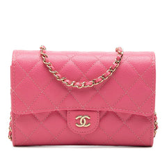 シャネル マトラッセ ココマーク チェーン ウォレット ショルダーバッグ ピンク キャビアスキン レディース CHANEL 中古