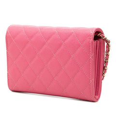 シャネル マトラッセ ココマーク チェーン ウォレット ショルダーバッグ ピンク キャビアスキン レディース CHANEL 中古