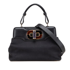 ブルガリ イザベラ ロッセリーニ ハンドバッグ ショルダーバッグ 2WAY ブラック コットン レザー レディース BVLGARI 【中古】