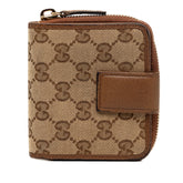 グッチ GGキャンバス 二つ折り財布 346056 ベージュ ブラウン キャンバス レザー レディース GUCCI 【中古】