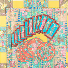 エルメス カレ90 LE TAROT タロットカード スカーフ イエロー ピンク マルチカラー シルク レディース HERMES 【中古】