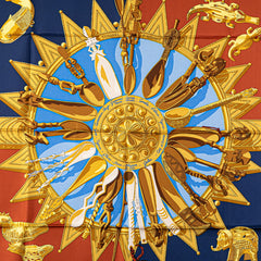 エルメス カレ90 CUILLERS D'AFRIQUE アフリカのスプーン スカーフ ブルー マルチカラー シルク レディース HERMES 【中古】