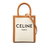 セリーヌ バーティカルカバ ミニ ハンドバッグ ショルダーバッグ 2WAY ホワイト ブラウン キャンバス レザー レディース CELINE 中古