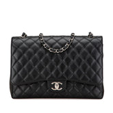 シャネル マトラッセ ダブルフラップ ココマーク チェーン ショルダーバッグ ブラック キャビアスキン レディース CHANEL 【中古】
