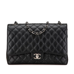 シャネル マトラッセ ダブルフラップ ココマーク チェーン ショルダーバッグ ブラック キャビアスキン レディース CHANEL 【中古】