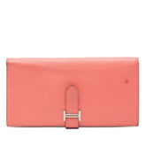 エルメス ベアン スフレ 長財布 ピンク系 フラミンゴ シルバー金具 シェーブル レザー レディース HERMES 中古