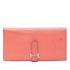 エルメス ベアン スフレ 長財布 ピンク系 フラミンゴ シルバー金具 シェーブル レザー レディース HERMES 中古