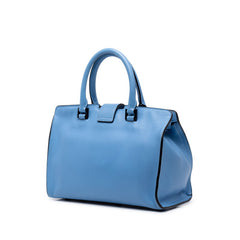 サンローラン YSLロゴ ベイビーカバス ハンドバッグ ショルダーバッグ 2WAY 400914 ブルー レザー レディース SAINT LAURENT 中古