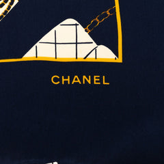 シャネル ココマーク マドモアゼル マトラッセ柄 スカーフ 大判 ネイビー系 マルチカラー シルク レディース CHANEL 【中古】