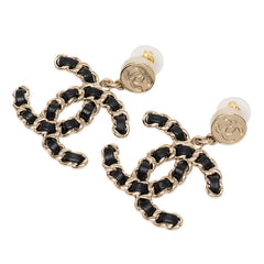 シャネル ココマーク ピアス ゴールド ブラック メッキ レザー レディース CHANEL 【中古】