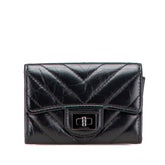 シャネル Vステッチ シェブロン カードケース ブラック ラムスキン レディース CHANEL 【中古】