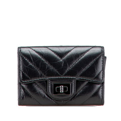 シャネル Vステッチ シェブロン カードケース ブラック ラムスキン レディース CHANEL 【中古】