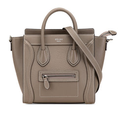 セリーヌ ラゲージ ナノショッパー ハンドバッグ ショルダーバッグ 2WAY グレージュ レザー レディース CELINE 【中古】