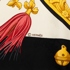 エルメス カレ90 Plumes et Grelots 羽飾りと鈴 スカーフ ブラック ホワイト マルチカラー シルク レディース HERMES 【中古】
