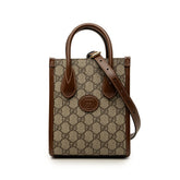グッチ インターロッキングG GGスプリーム ミニ ショルダーバッグ ハンドバッグ 2WAY 671623 ベージュ PVC レザー レディース GUCCI 中古