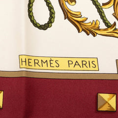 エルメス カレ90 LES CLES THE KEYS RARE 鍵 スカーフ アイボリー ワインレッド シルク レディース HERMES 【中古】